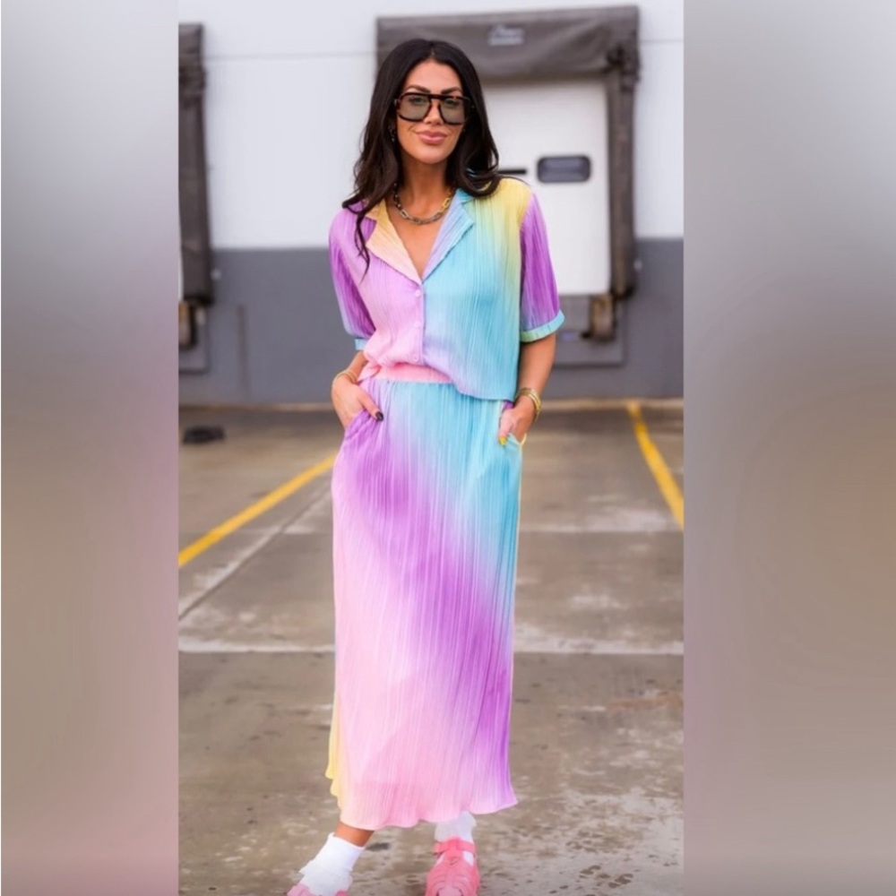 DRESSED in LaLa Ćest la Vie Plissé Skirt Set in Rainbow Daydream!